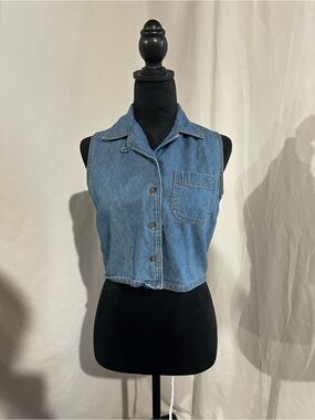 Button up denim tank top vintage cropped At last & co 100% cotton